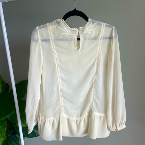 Zara Embroidered Cream Blouse Long Sleeve Size XS - Picture 2 of 3